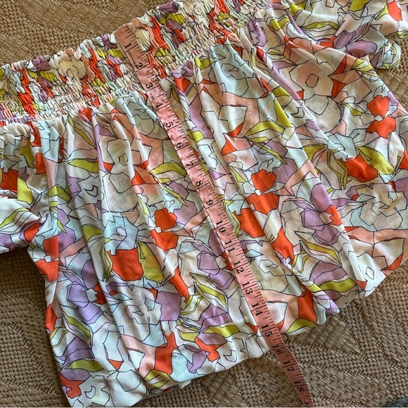 Free people large smocked short sleeve crop top floral geometric boho balloon - Picture 8 of 9